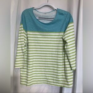 Coldwater Creek Light Blue and White Cotton 3/4 Sleeved Top XL